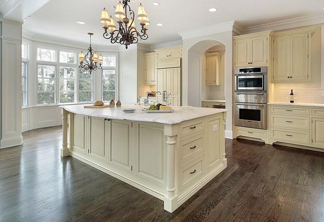 shiny laminate flooring in modern kitchen in Ford